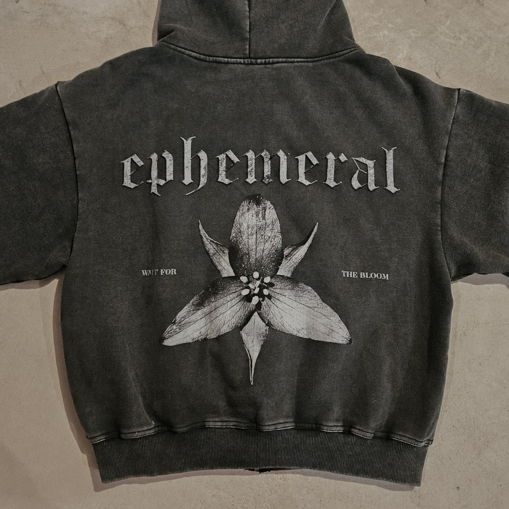 Wait For The Bloom | Charcoal Hooded Zip-up